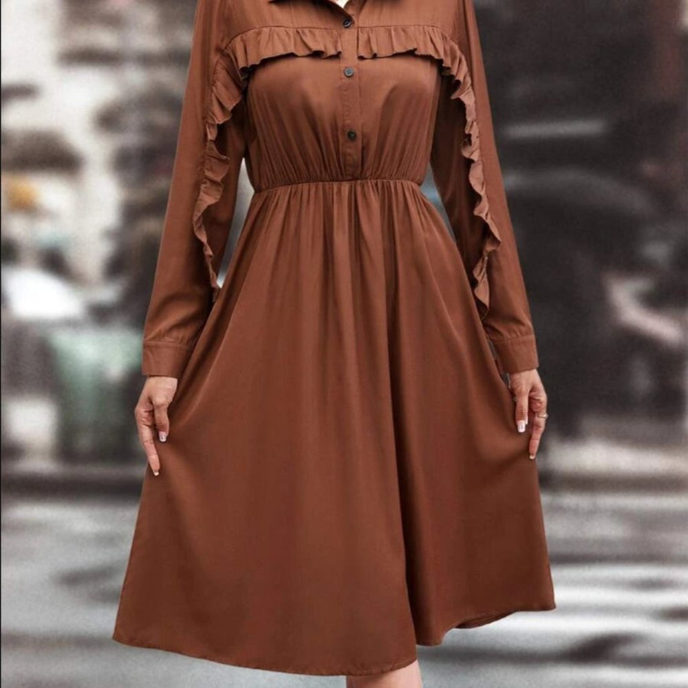 Ruffle Trim Shirt Dress NEW Sz Small